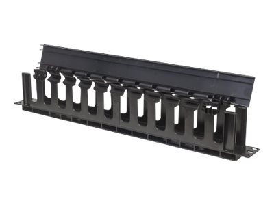elara Intellinet 19" Cable Management Panel 19" Rackmount Cable Manager 1U with Cover Black