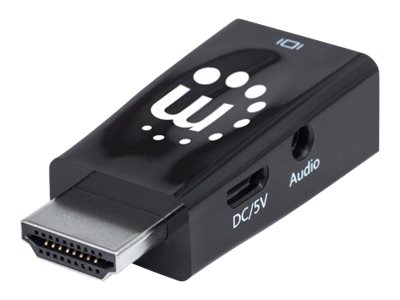 elara Manhattan HDMI to VGA (with Audio) Converter 1080p Male to Female Micro-USB Power Input Port for additional power if needed Black Three Year Warr