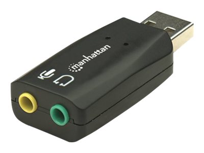 elara Manhattan USB-A Sound Adapter USB-A to 3.5mm Mic-in and Audio-Out ports 480 Mbps (USB 2.0) supports 3D and virtual 5.1 surround sound Hi-Speed USB