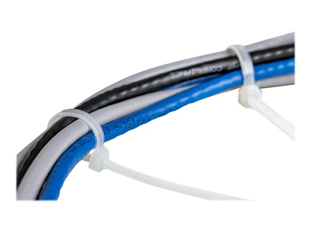 Elara StarTech.com 10"(25cm) Cable Ties 1/8"(4mm) Wide 2-5/8"(68mm) Bundle Diameter 50lb(22kg) Tensile Strength Nylon Self Locking Zip Ties W/ Curved Ti