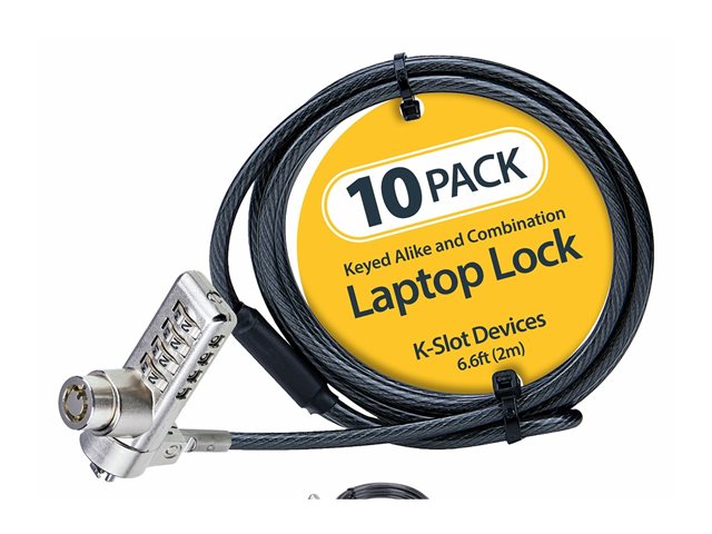 Elara StarTech.com 10-Pack Dual-Access Laptop Lock 6.5ft (2m) Keyed Alike And Combination Security Cable Lock For K-Slot Devices Computer Anti-Theft Steel