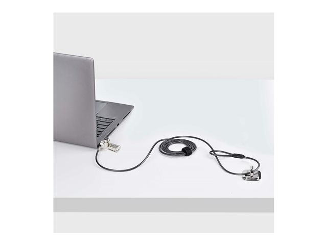 elara StarTech.com 10-Pack Dual-Access Laptop Lock 6.5ft (2m) Keyed Alike and Combination Security Cable Lock for K-Slot Devices Computer Anti-Theft Steel