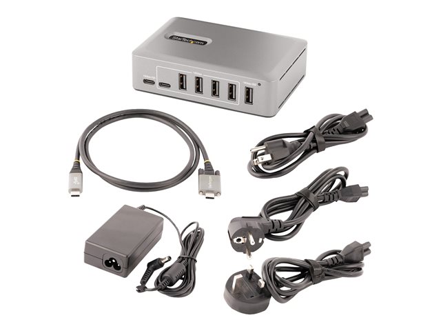 elara StarTech.com 10-Port USB-C Hub 8x USB-A + 2x USB-C Self-Powered w/ 65W Power Supply USB 3.1 10Gbps Hub w/ BC1.2 Charging Desktop/Laptop USB Hub wi