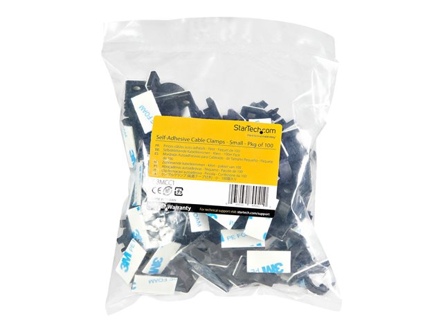 Elara StarTech.com 100 Adhesive Cable Management Clips Black Network/Ethernet/Office Desk/Computer Cord Organizer Sticky Cable/Wire Holders Nylon Self Ad