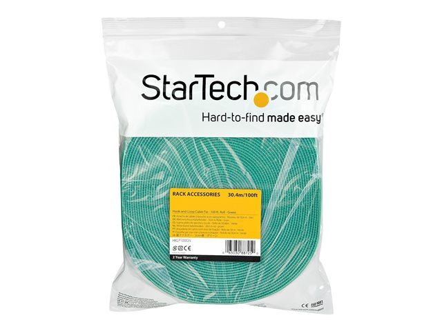 Elara StarTech.com 100ft Hook And Loop Roll Cut-to-Size Reusable Cable Ties Bulk Industrial Wire Fastener Tape /Adjustable Fabric Wraps Green / Resuable S