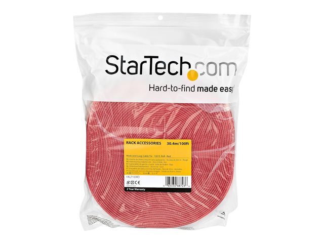 Elara StarTech.com 100ft Hook And Loop Roll Cut-to-Size Reusable Cable Ties Bulk Industrial Wire Fastener Tape /Adjustable Fabric Wraps Red / Resuable Sel