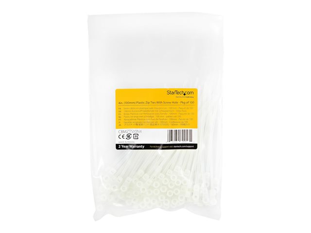 Elara StarTech.com 10cm(4") Cable Ties With Mounting Hole 2mm(1/16") Wide 24mm(7/8") Bundle Dia. 8kg(18lb) Tensile Strength Nylon 66 Self Locking Ties Wi