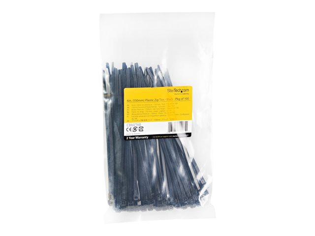Elara StarTech.com 15cm(6") Cable Ties 3mm(1/8") Wide 39mm(1-3/8") Bundle Diameter 18kg(40lb) Tensile Strength Nylon Self Locking Zip Ties With Curved T