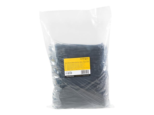 Elara StarTech.com 15cm(6") Cable Ties 3mm(1/8") Wide 39mm(1-3/8") Bundle Diameter 18kg(40lb) Tensile Strength Nylon Self Locking Zip Ties W/ Curved Tip