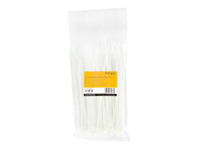 Elara StarTech.com 20cm(8") Cable Ties 4mm(1/8") Wide 55mm(2-1/8") Bundle Diameter 22kg(50lb) Tensile Strength Nylon Self Locking Zip Ties With Curved T