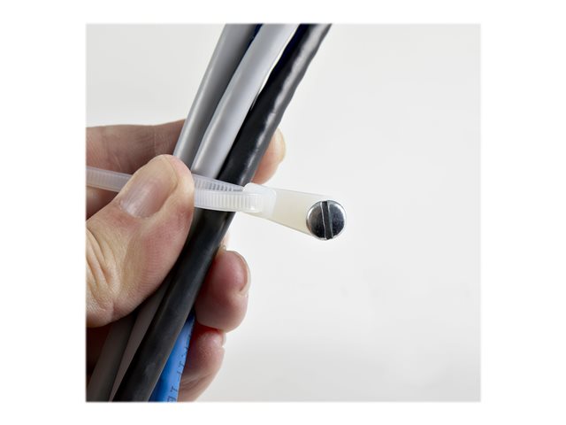 Elara StarTech.com 20cm(8") Cable Ties With Mounting Hole 4mm(1/8") Wide 52mm(2") Bundle Diameter 22kg(50lb) Tensile Strength Nylon 66 Self Locking Ties