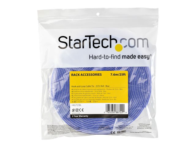 Elara StarTech.com 25ft Hook And Loop Roll Cut-to-Size Reusable Cable Ties Bulk Industrial Wire Fastener Tape / Adjustable Fabric Wraps Blue / Resuable Se