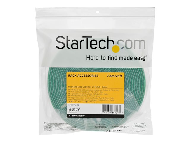 Elara StarTech.com 25ft Hook And Loop Roll Cut-to-Size Reusable Cable Ties Bulk Industrial Wire Fastener Tape / Adjustable Fabric Wraps Green / Resuable S