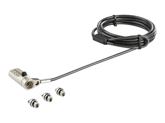elara StarTech.com 6.5' (2m) 3-in-1 Universal Laptop Cable Lock 4-Digit Combination Laptop/Desktop Security Cable Lock Compatible w/ K-Slot Nano & Wedge S