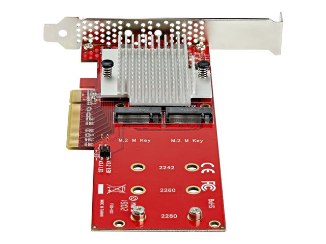 elara StarTech.com Dual M.2 PCIe SSD Adapter Card x8 / x16 Dual NVMe or AHCI M.2 SSD to PCI Express 3.0 M.2 NGFF PCIe (M-Key) Compatible Vented Supports