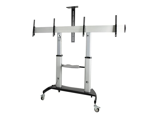 elara StarTech.com Dual TV Cart for 37-60in VESA TVs up to 110lb (50kg) each Height Adjustable TV Mount Mobile Display Cart w/ Webcam & Equipment Shelves