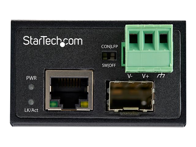 Elara StarTech.com Industrial Fiber To Ethernet Media Converter 100Mbps SFP To RJ45/Cat6 Singlemode/Multimode Optical Fiber To Copper Network 12-56V DC