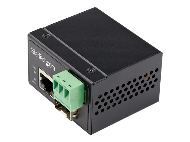 elara StarTech.com Industrial Fiber to Ethernet Media Converter 100Mbps SFP to RJ45/Cat6 Singlemode/Multimode Optical Fiber to Copper Network 12-56V DC