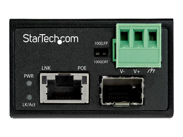 Elara StarTech.com PoE+ Industrial Fiber To Ethernet Media Converter 30W SFP To RJ45 Singlemode/Multimode Fiber Optic To Copper Gigabit Ethernet Mini/Com