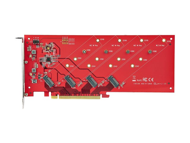 Elara StarTech.com Quad M.2 PCIe Adapter Card X16 Quad NVMe Or AHCI M.2 SSD To PCI Express 4.0 Up To 7.8GBps/Drive For 2242/2260/2280/22110mm PCIe M-Key