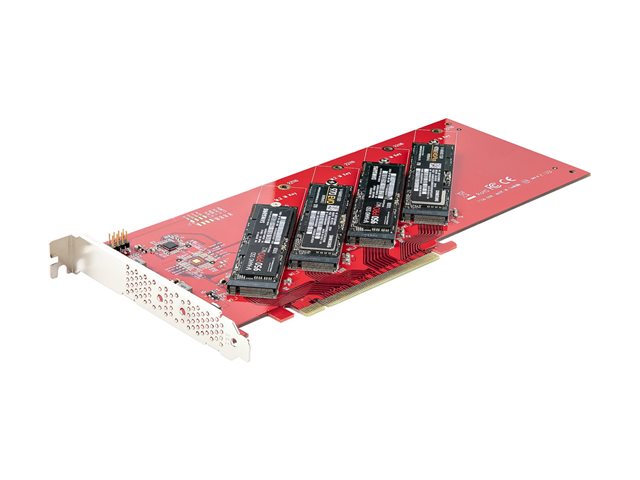 Elara StarTech.com Quad M.2 PCIe Adapter Card X16 Quad NVMe Or AHCI M.2 SSD To PCI Express 4.0 Up To 7.8GBps/Drive For 2242/2260/2280/22110mm PCIe M-Key