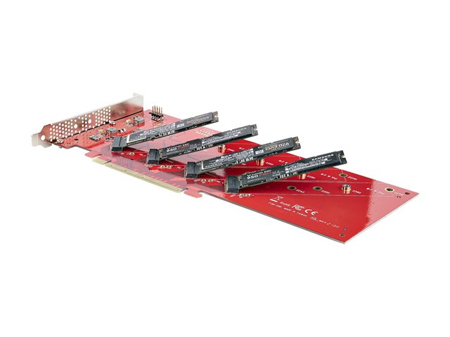 elara StarTech.com Quad M.2 PCIe Adapter Card x16 Quad NVMe or AHCI M.2 SSD to PCI Express 4.0 Up to 7.8GBps/Drive For 2242/2260/2280/22110mm PCIe M-Key