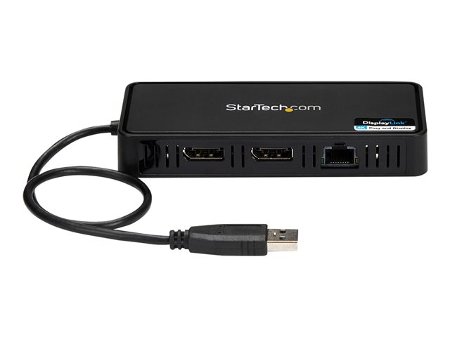 Elara StarTech.com USB 3.0 Mini Dock Dual Monitor USB-A Docking Station W/ DisplayPort 4K 60Hz Video & Gigabit Ethernet 1ft (30cm) Cable Portable USB 3.1