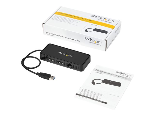 Elara StarTech.com USB 3.0 Mini Dock Dual Monitor USB-A Docking Station W/ DisplayPort 4K 60Hz Video & Gigabit Ethernet 1ft (30cm) Cable Portable USB 3.1
