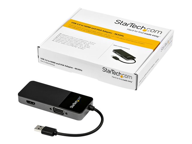 Elara StarTech.com USB 3.0 To HDMI And VGA Adapter 4K/1080p USB Type-A Dual Monitor Multiport Adapter Converter External Video Graphics Card For Multiple