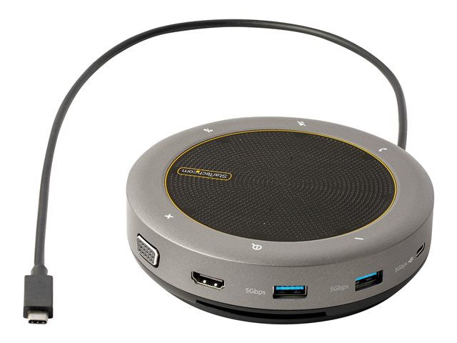Elara StarTech.com USB-C Conference Speaker Mini Dock Portable Boardroom Speaker And Multiport Adapter USB-C To VGA Or 4K 60Hz HDMI 2x USB-A (5Gbps) Hub