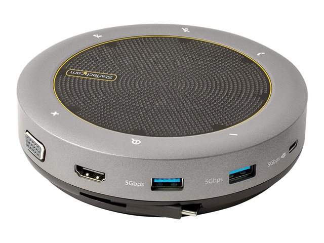 Elara StarTech.com USB-C Conference Speaker Mini Dock Portable Boardroom Speaker And Multiport Adapter USB-C To VGA Or 4K 60Hz HDMI 2x USB-A (5Gbps) Hub