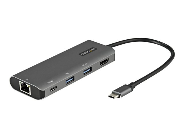 elara StarTech.com USB C Multiport Adapter 10Gbps USB Type-C Mini Dock with 4K 30Hz HDMI 100W Power Delivery Passthrough 3-Port USB Hub GbE Portable US