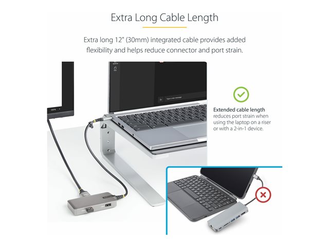 Elara StarTech.com USB-C Multiport Adapter 4K 60Hz HDMI HDR 3-Port USB Hub 100W Power Delivery Pass-Through USB Type C Mini Docking Station Certified