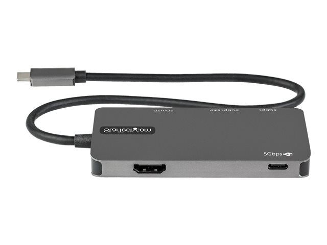 Elara StarTech.com USB C Multiport Adapter USB-C To 4K 30Hz HDMI 100W Power Delivery Pass-through SD/MicroSD Slot 3-Port USB 3.0 Hub USB Type-C Mini Do