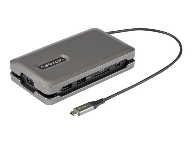 elara StarTech.com USB C Multiport Adapter USB C to 4K 60Hz HDMI 2.0 2-Port 10Gbps USB Hub 100W Power Delivery Pass-through GbE SD/MicroSD USB Type-C