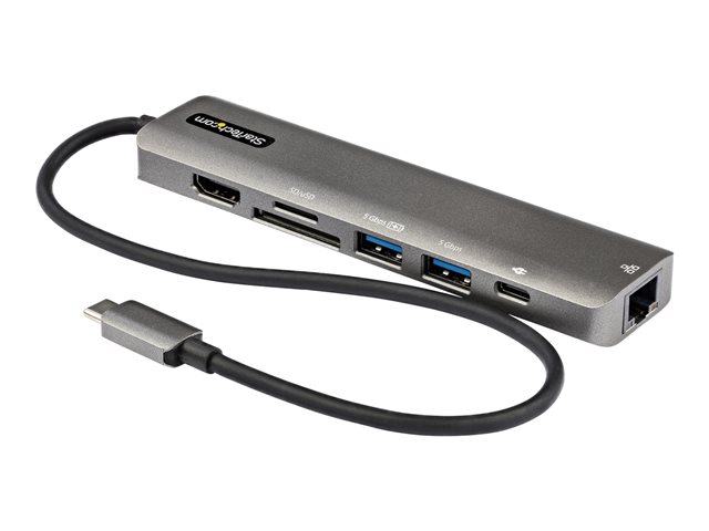 elara StarTech.com USB C Multiport Adapter USB-C to 4K 60Hz HDMI 2.0 100W Power Delivery Pass-through SD/MicroSD 2-Port USB 3.0 Hub GbE USB Type-C Min