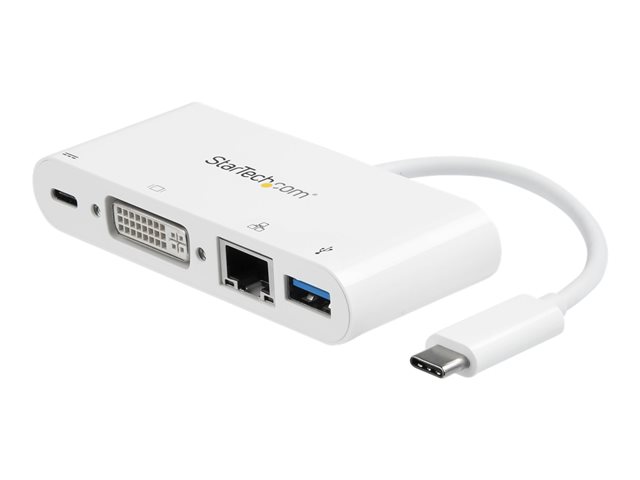 elara StarTech.com USB C Multiport Adapter USB-C to DVI-D (Digital) Video Adapter with 60W Power Delivery Passthrough Charging GbE USB-A Portable USB Ty