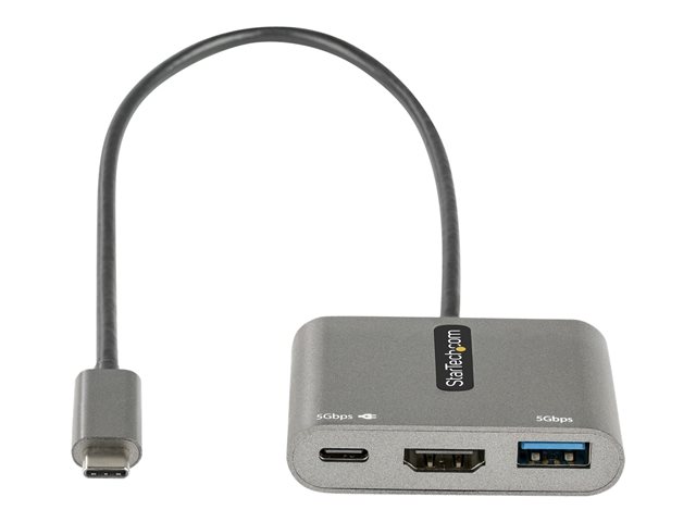 Elara StarTech.com USB C Multiport Adapter USB-C To HDMI 4K Video 100W Power Delivery Passthrough Charging 2-Port USB 3.0 Hub 5Gbps (1xType-C/1xA) USB-C