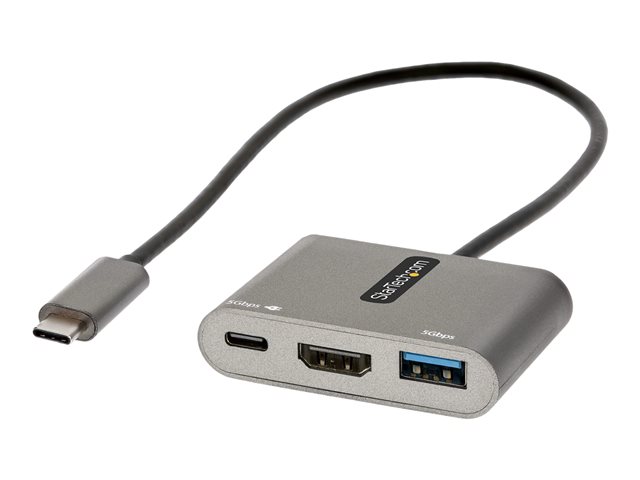 Elara StarTech.com USB C Multiport Adapter USB-C To HDMI 4K Video 100W Power Delivery Passthrough Charging 2-Port USB 3.0 Hub 5Gbps (1xType-C/1xA) USB-C