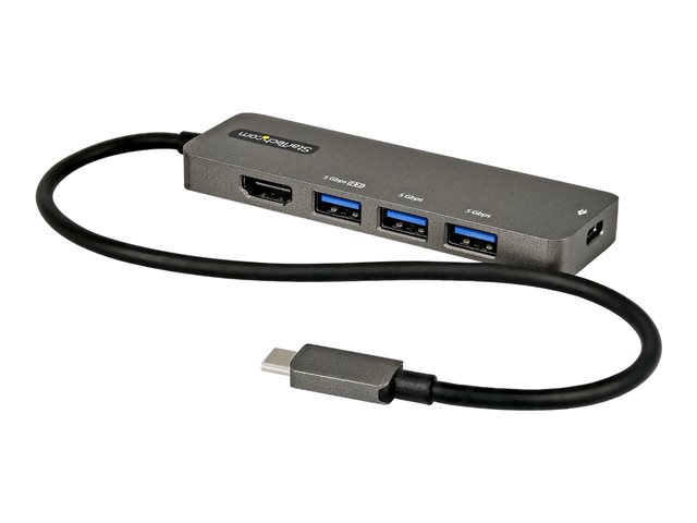 elara StarTech.com USB C Multiport Adapter USB-C to HDMI 2.0b 4K 60Hz (HDR10) 100W Power Delivery Pass-Through 4-Port 5Gbps USB 3.0 Hub USB Type-C Mini
