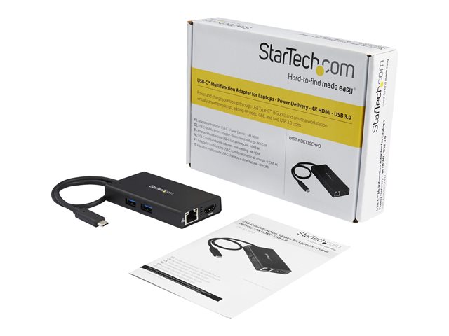 Elara StarTech.com USB-C Multiport Adapter USB-C Travel Docking Station With 4K HDMI 60W Power Delivery Pass-Through Ethernet (GbE) 2x USB-A 3.0 Hub Po