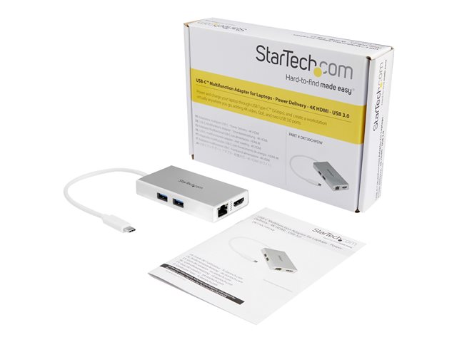 Elara StarTech.com USB-C Multiport Adapter USB-C Travel Docking Station With 4K HDMI 60W Power Delivery Pass-Through GbE 2pt USB-A 3.0 Hub Portable Min