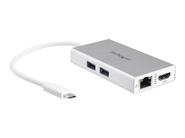 elara StarTech.com USB-C Multiport Adapter USB-C Travel Docking Station with 4K HDMI 60W Power Delivery Pass-Through GbE 2pt USB-A 3.0 Hub Portable Min