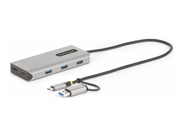 Elara StarTech.com USB-C Multiport Adapter W/Attached USB-C To USB-A Dongle Dual HDMI (4K30Hz/1080p60Hz) 3x USB-A Mini Laptop Docking Station Travel Doc