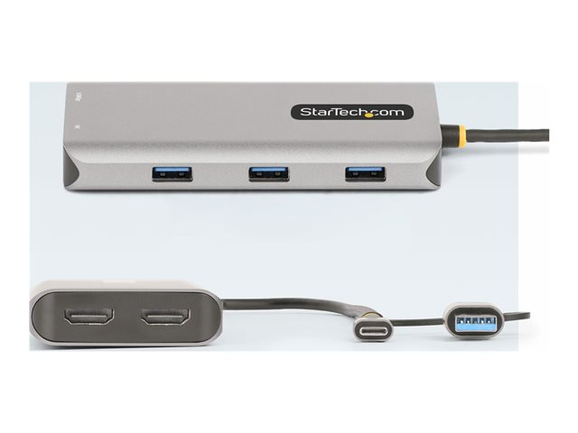 Elara StarTech.com USB-C Multiport Adapter W/Attached USB-C To USB-A Dongle Dual HDMI (4K30Hz/1080p60Hz) 3x USB-A Mini Laptop Docking Station Travel Doc