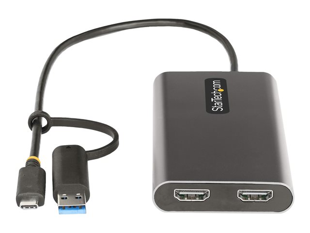 Elara StarTech.com USB-C To Dual-HDMI Adapter USB-C Or A To 2x HDMI 4K 60Hz 100W PD Pass-Through 1ft (30cm) Built-in Cable External Video Graphics Adap