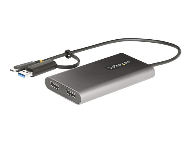 elara StarTech.com USB-C to Dual-HDMI Adapter USB-C or A to 2x HDMI 4K 60Hz 100W PD Pass-Through 1ft (30cm) Built-in Cable External Video Graphics Adap