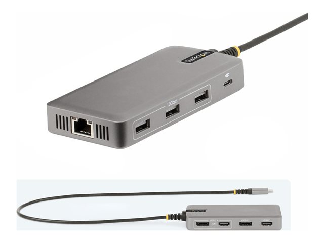 Elara StarTech.com USB-C Triple-Monitor Multiport Adapter Dual 4K 60Hz + 4k 30Hz HDMI & DisplayPort 3-Port USB 10Gbps Hub 100W Power Delivery Pass-Throug