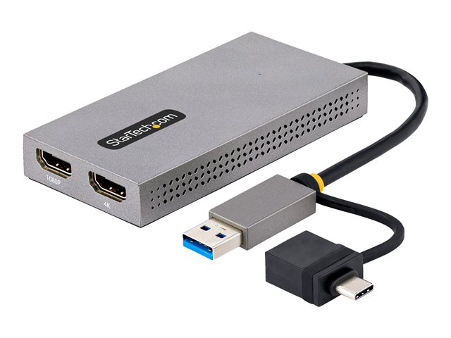 elara StarTech.com USB to Dual HDMI Adapter USB A/C to 2x HDMI Monitors (1x 4K 30Hz 1x 1080p) Integrated USB-A to C Dongle 4in/11cm Cable Windows & mac