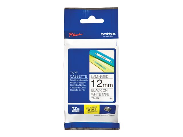 elara TZE-231 LAMINATED TAPE 12MM 8M BLACK ON WHITE